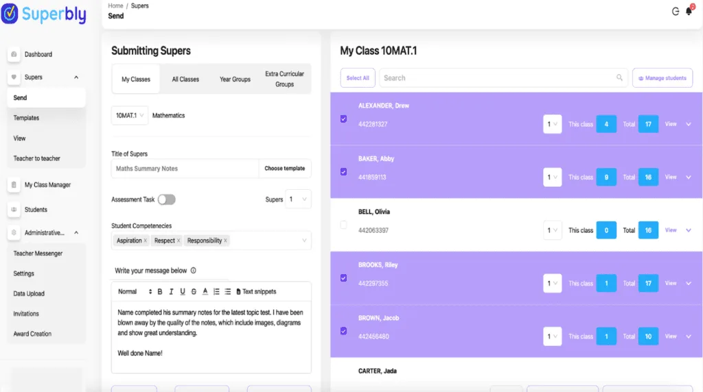 Superbly message Dashboard Superbly message Dashboard