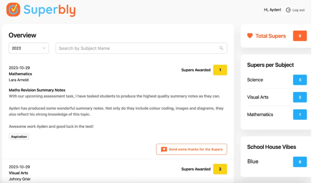 Superbly - Student message dashboard Student message dashboard